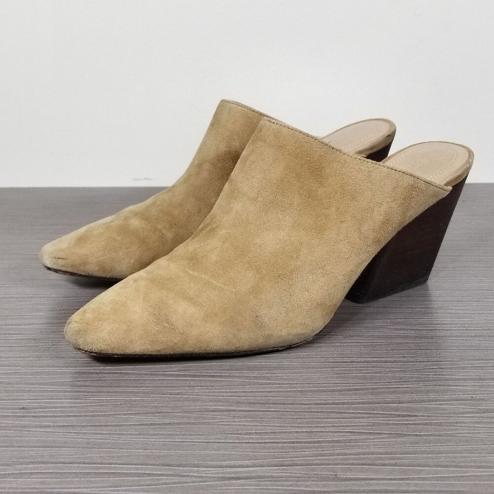 Nordstrom Signature Slip On Block Heel Mules, Tan Suede, Womens Size 7 M / 37.5